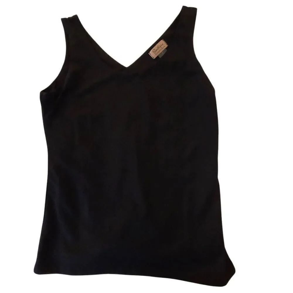 Boutique Essentials Womens Stretchy V-Neck Sleeveless Tank Top Black Size Small